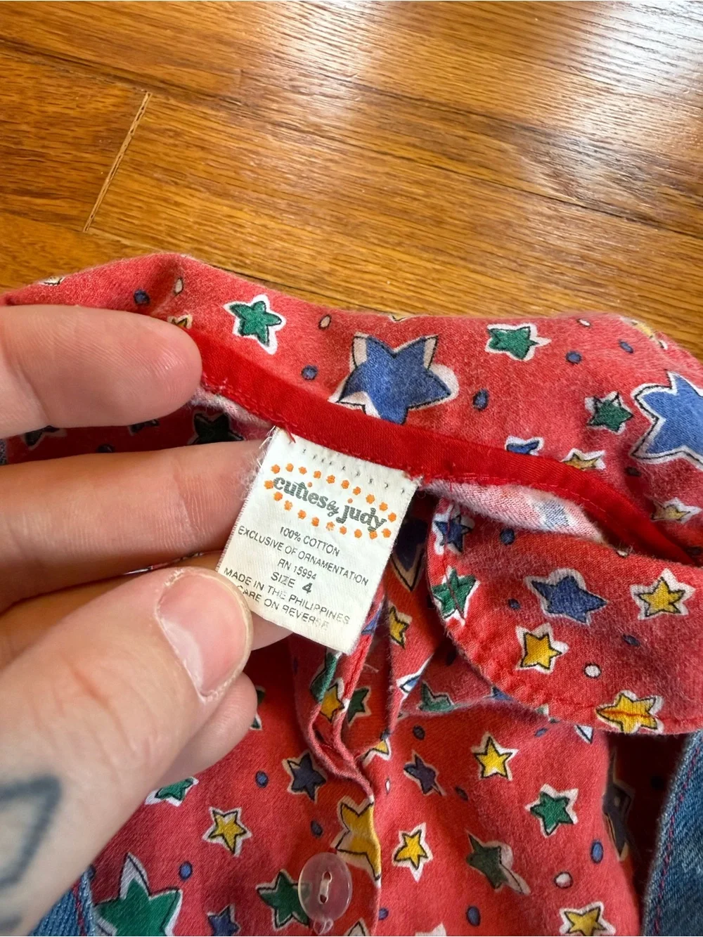 Vintage 90s Clown Denim Overalls Dress, Two Piece Stars Shirt Skirt (Youth 4)